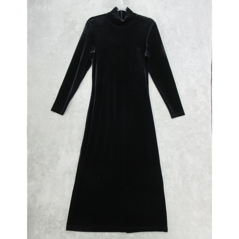 Vintage Express Dress Womens Size 6 Tricot Velvet Mock Maxi Stretch 90s Black - Picture 1 of 14